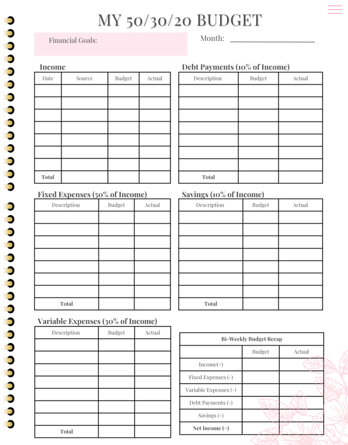 The 50/30/20 Budget Template