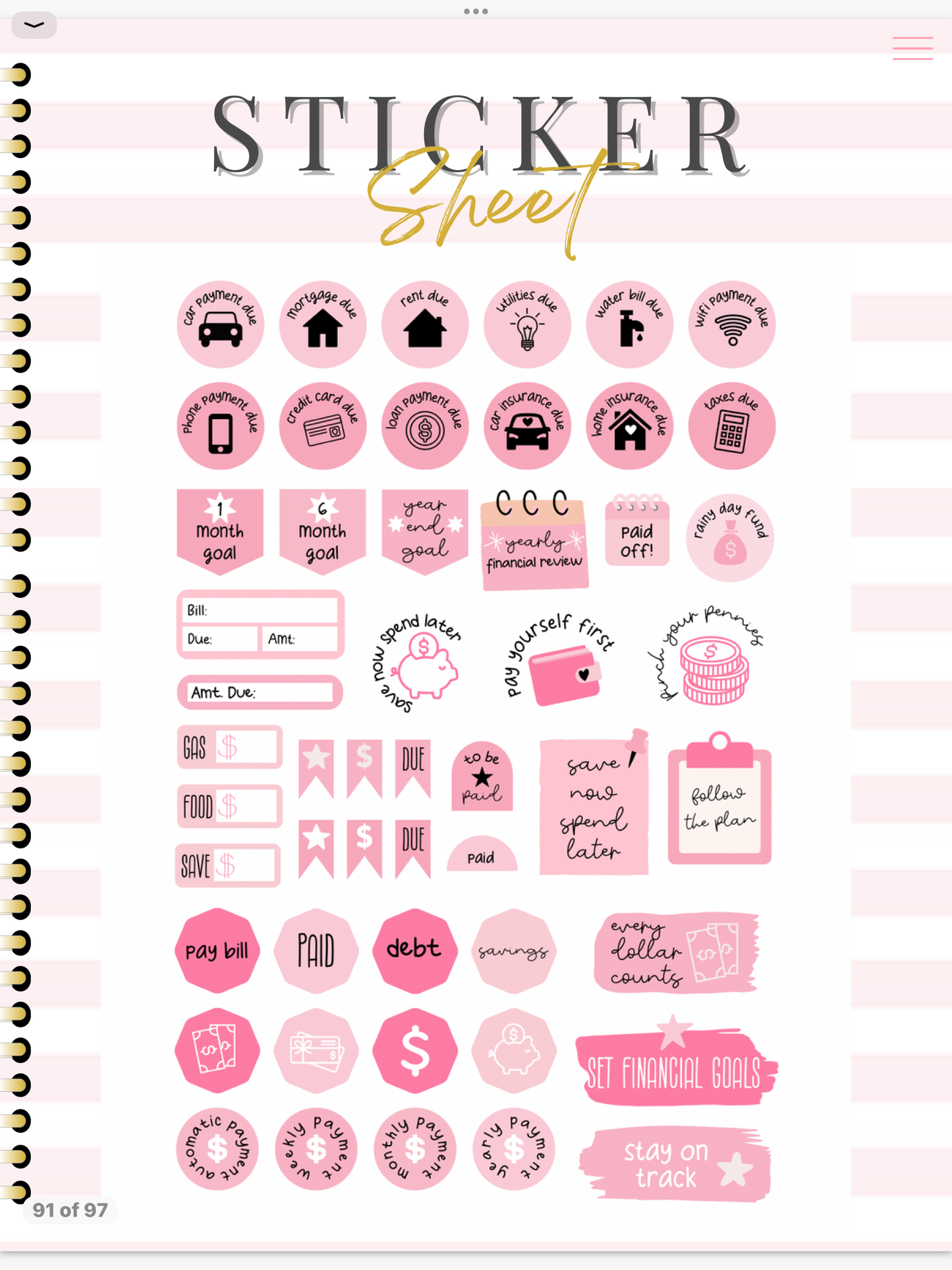 Undated Hyperlinked Monthly Budget Planner