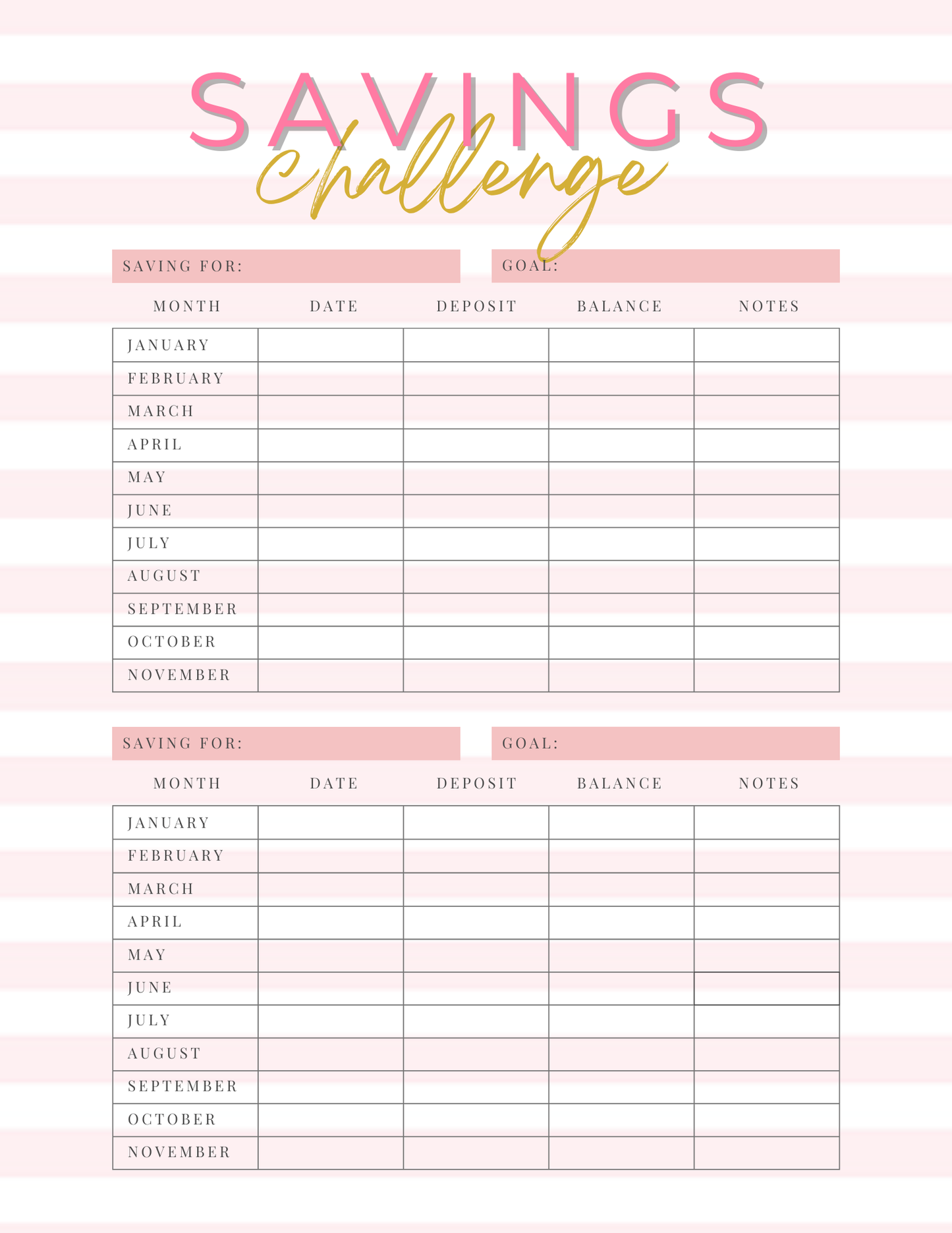 Savings Challenge Worksheet